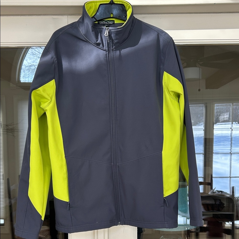 Crossland Men's Performance Jacket in Gray and Lime Green. Size L